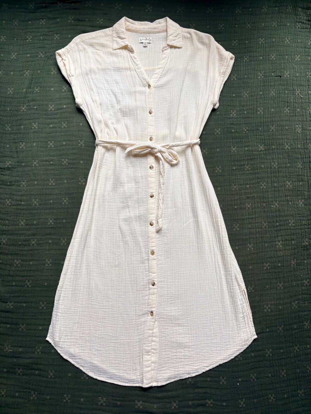 Wonderly Women’s Cream Button-Front Tie-Waist Dress